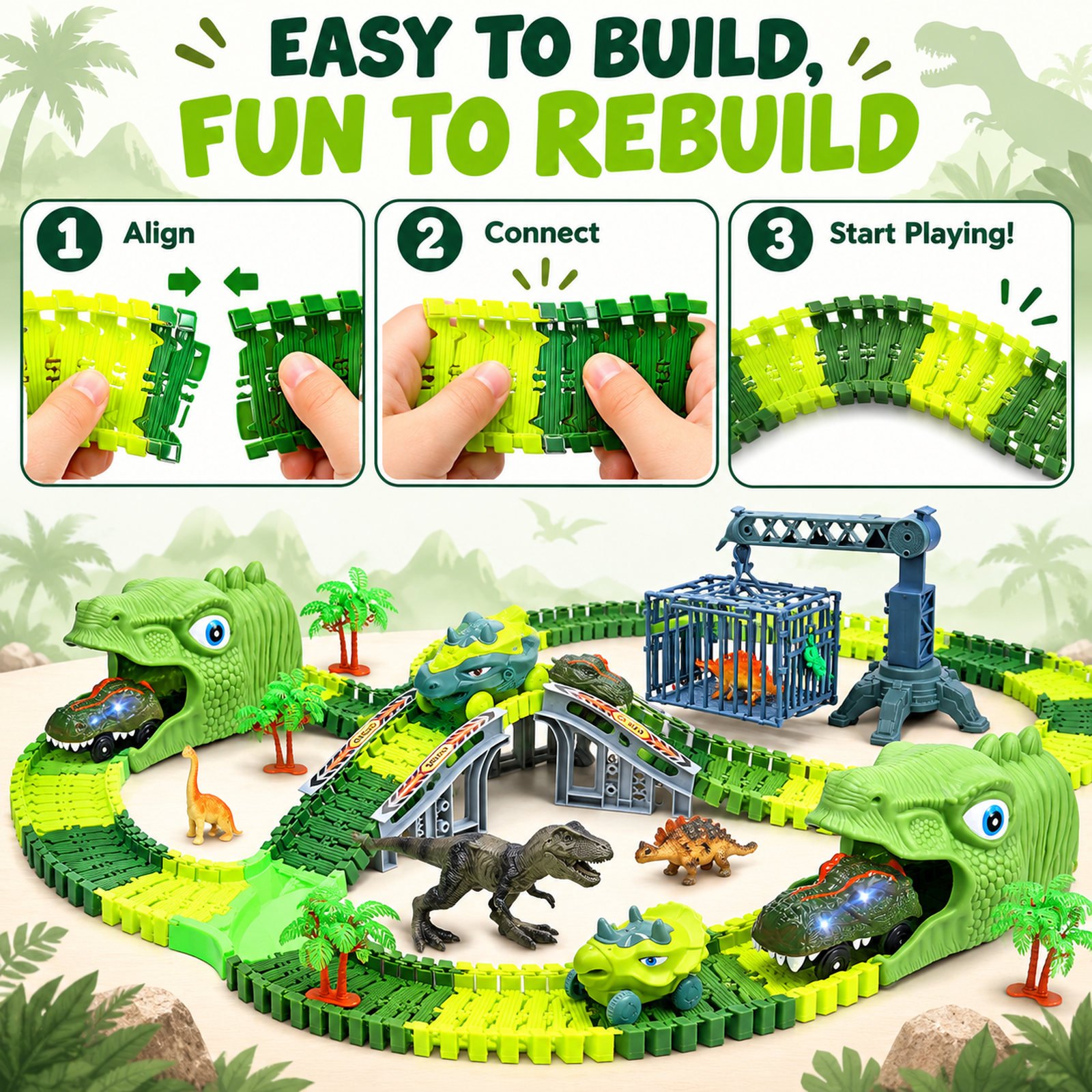 WEFONE Dinosaur Race Track Set 277-Piece Building Kit photo 8
