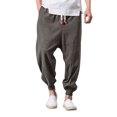 thumbnail image 3 of Migroa Men Linen Drop Crotch Wide Leg Baggy Harem Pants Summer Elastic Waist Jogger Yoga Trousers Chino Joggers for Men Twill Stretch Casual Pants with Pockets Grey 2Xl, 3 of 5