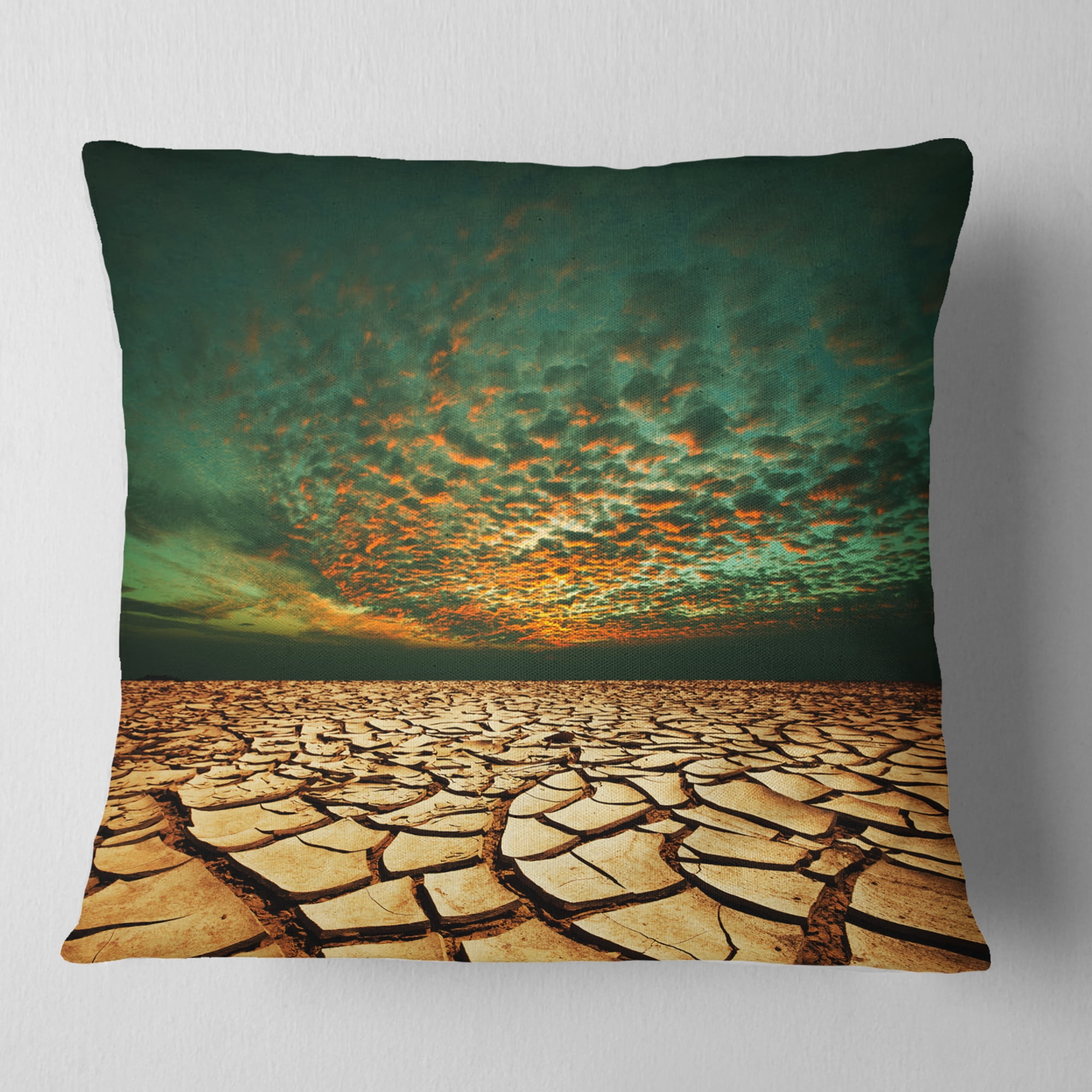 Designart Drought Land under Blue Sky - Landscape Printed Throw Pillow - 16x16