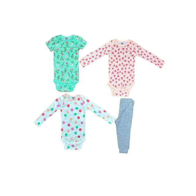 Kit 4 Piezas Bebé Niña Onesies Pañaleros y Pantalón Multicolor OP2214HK