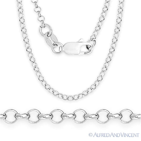 1.9mm Open Rolo Circle Cable Link Italian Chain Necklace in .925 Sterling Silver w/ Rhodium