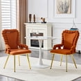 thumbnail image 2 of NEW Set of 2 Brown Puffy Bubble Chair Ball Chain Chair Velvet Dining Chairs with Gold Legs, Upholstered Accent Chairs with Armrests for Dining Room, Kitchen, 2 of 10
