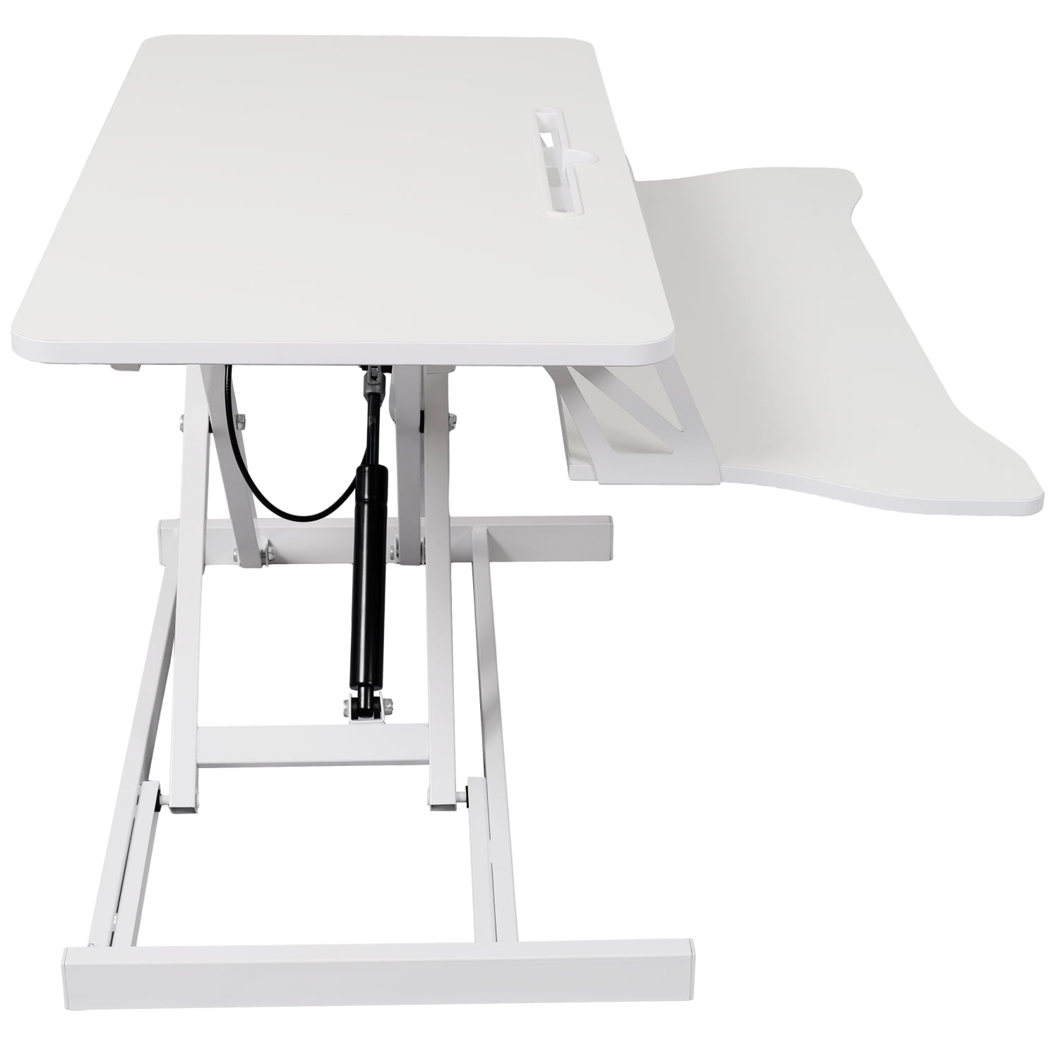 Lisonu Adjustable Height Standing Desk Converter, 31.5" Gas Spring Sit Stand Riser with Keyboard Tray for Home Office, MDF and Steel, White