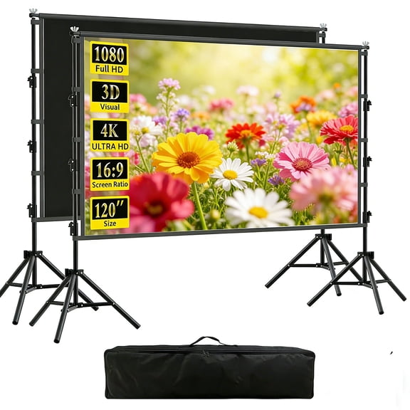GAINVANE Projector Screen With Stand Soft Grey Wrinkle-Free Anti-Light 160° Viewing Angle 120 in Reflective Screen Outdoor