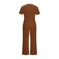 thumbnail image 7 of Fashion Women's Two Piece Matching Lounge Set Short Sleeve Solid Color Side Ruching V Neck Top Wide Leg Drawstring Pants Set with Pockets, 7 of 7