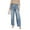 Light Blue, variant on Women's High-Waisted Cargo Denim Pants - Elastic Waist 6-Pocket Wide Leg Loose Casual Jeans, Black Size L