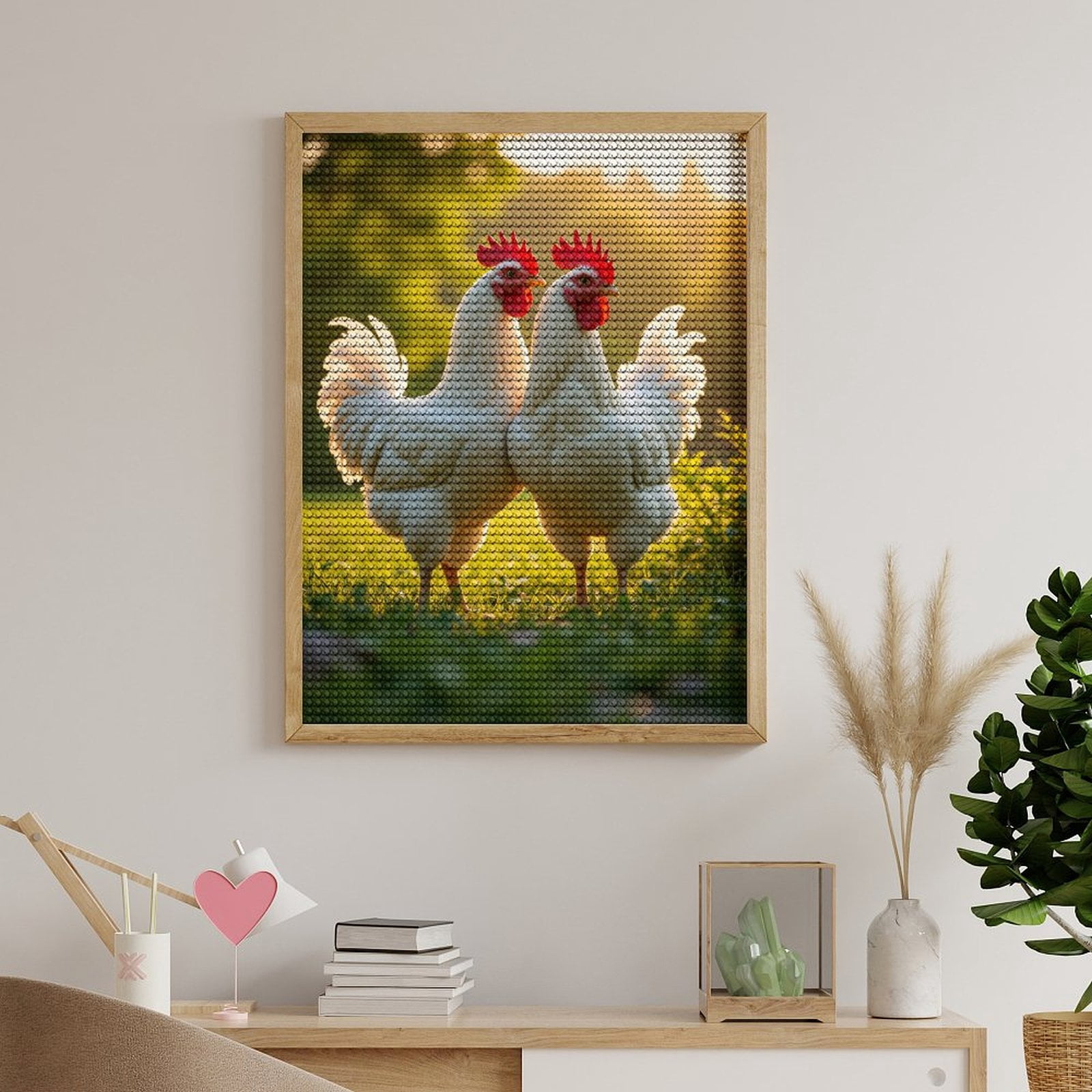 Diamond Art Kits for Adults, White Chickens In Sunlit Meadow 5D Diamond Painting Kits for Adults Beginners, DIY Full Drill Diamond Painting, Gem Art and Crafts 12x16