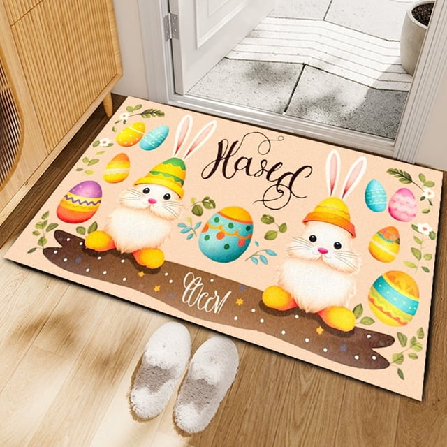 TIMIFIS Polyester Easter Cushion, Easter Bunny Holiday Decoration Floor Mat Entry Door Mat Home Entry Foot Mat Home Decor