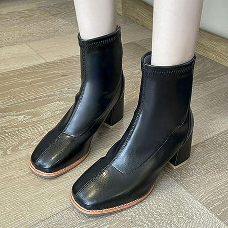 

TALKVE Fashion Autumn Winter Women Ankle Boots Mid Heel Solid Color Comfortable Zipper Casual Style