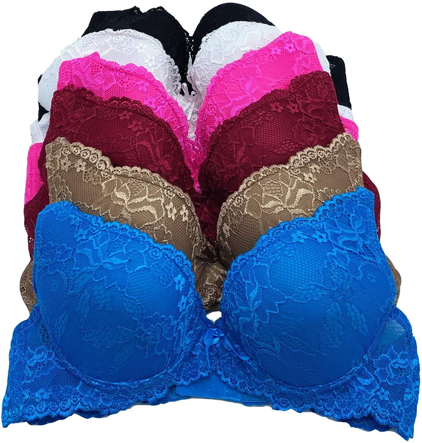 6 Piecec Full Cup Pushup Underwired Push Up Bra B and C Cup