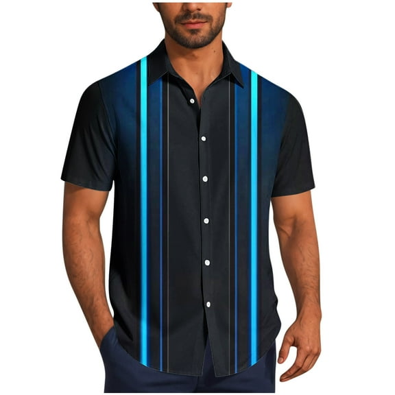 Aursykel Mens Casual Stylish Shirt Summer Beach Vacation Button down Shirt Top Comfort Fashion Striped Clothes