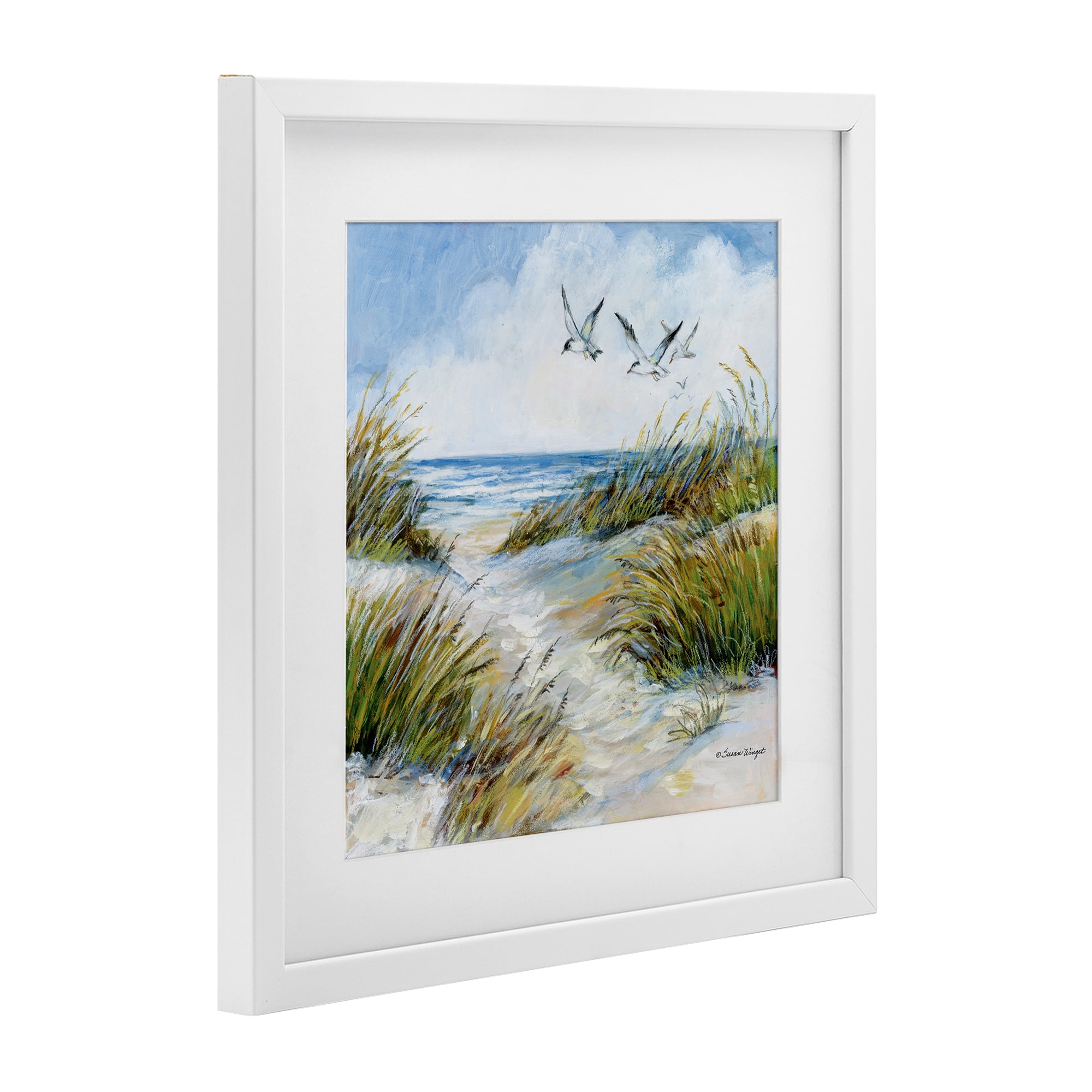 Stupell Industries Beach Path Seagulls Overhead White Framed Print Under Glass, design by Susan Winget