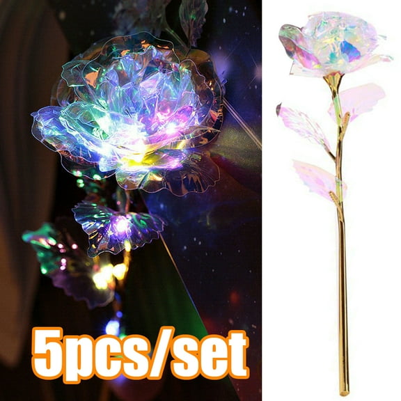 Cheers.US 5Pcs/Set 24K Gold Rose Gifts LED Light String on Galaxy Rose Colorful Rose Flower with Stand Luxury Gift Box Best Gift for Women Mothers Day Birthday Christmas Anniversary