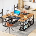thumbnail image 4 of Tribesigns 63 inch Home Office Desks with Storage Shelves and Ergonomic Curved Edge, Large Office Workstation with Heavy Duty Metal Frame for Living Room Dormitory, 4 of 5