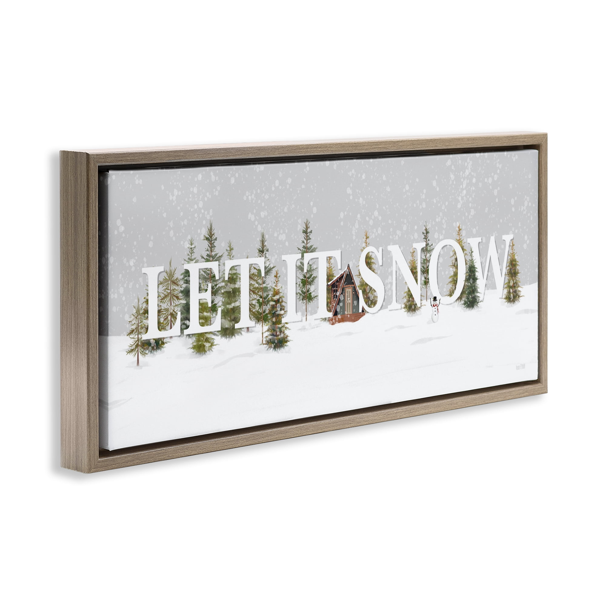 Stupell Industries Let It Snow Scene Holiday Painting Brown Floater Framed Art Print Wall Art, 25 x 11