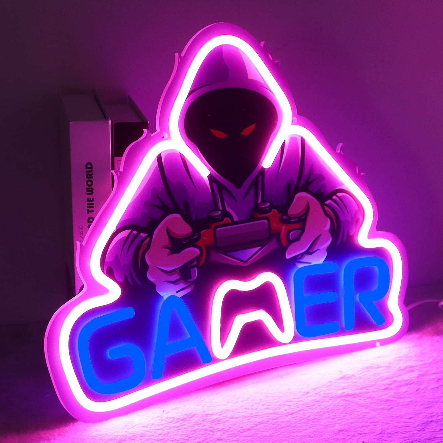 JFLLamp LED Neon Sign Gaming Theme Light Purple Blue Wall Decor USB Powered Acrylic Backboard Hanging Light for Room Setup