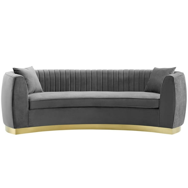 Vertical Channel Tufted Curved Performance Velvet Sofa, Gray - Walmart