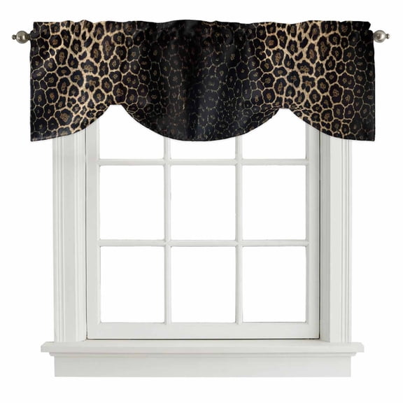 Leopard Print Tie Up Valance Curtains for Windows, Kitchen Curtains Window Treatments, Chic Abstract Black Brown Animals Texture Short Window Shades Valances for Bedroom Bathroom Cafe 42"x18"