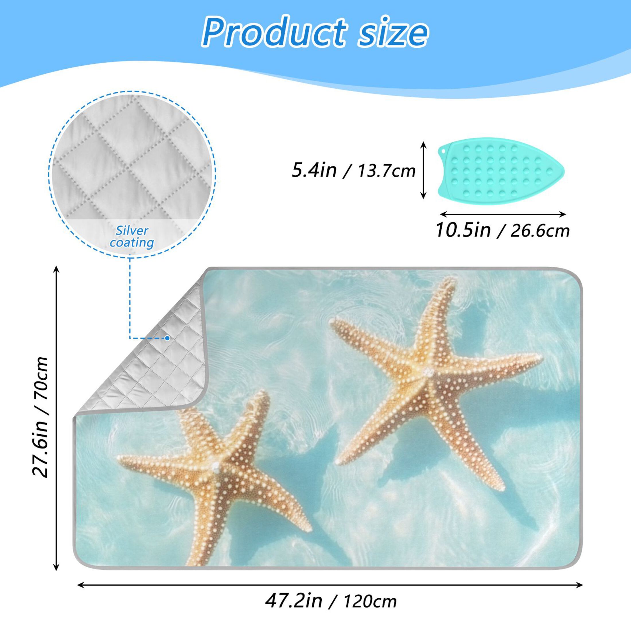 Starfishes in Water Ironing Mat Blanket Portable Travel Ironing Pad Heat Resistant Pad 47.2" x 27.6”