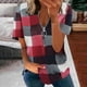 thumbnail image 2 of Blusa de camiseta informal con cremallera y estampado de manga corta con cuello en V de verano para mujer con estilo OAVQHLG3B Store lin121212, 2 of 5