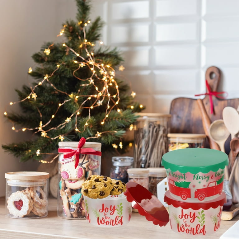 Holiday Round Christmas Storage Container 6 Pc Set - Assorted by