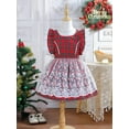 thumbnail image 3 of Kid Girl Christmas Plaid Print Dress 3Y 4Y 5Y 6Y 7Y 8Y Flying Sleeve Embroidery Tulle Patchwork A-Line Dress, 3 of 10