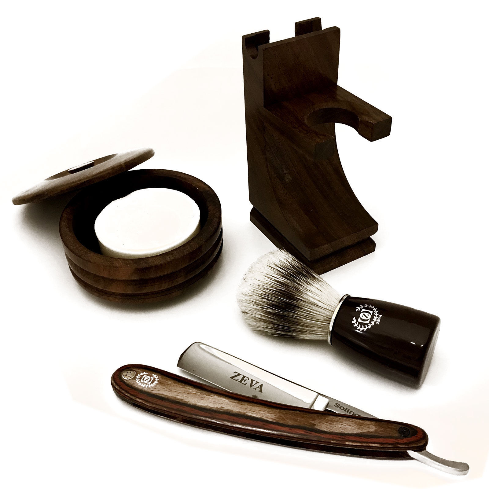 VINTAGE 5 PCS CUT THROAT WOOD STRAIGHT RAZOR MEN'S SHAVING GIFT SET/KIT