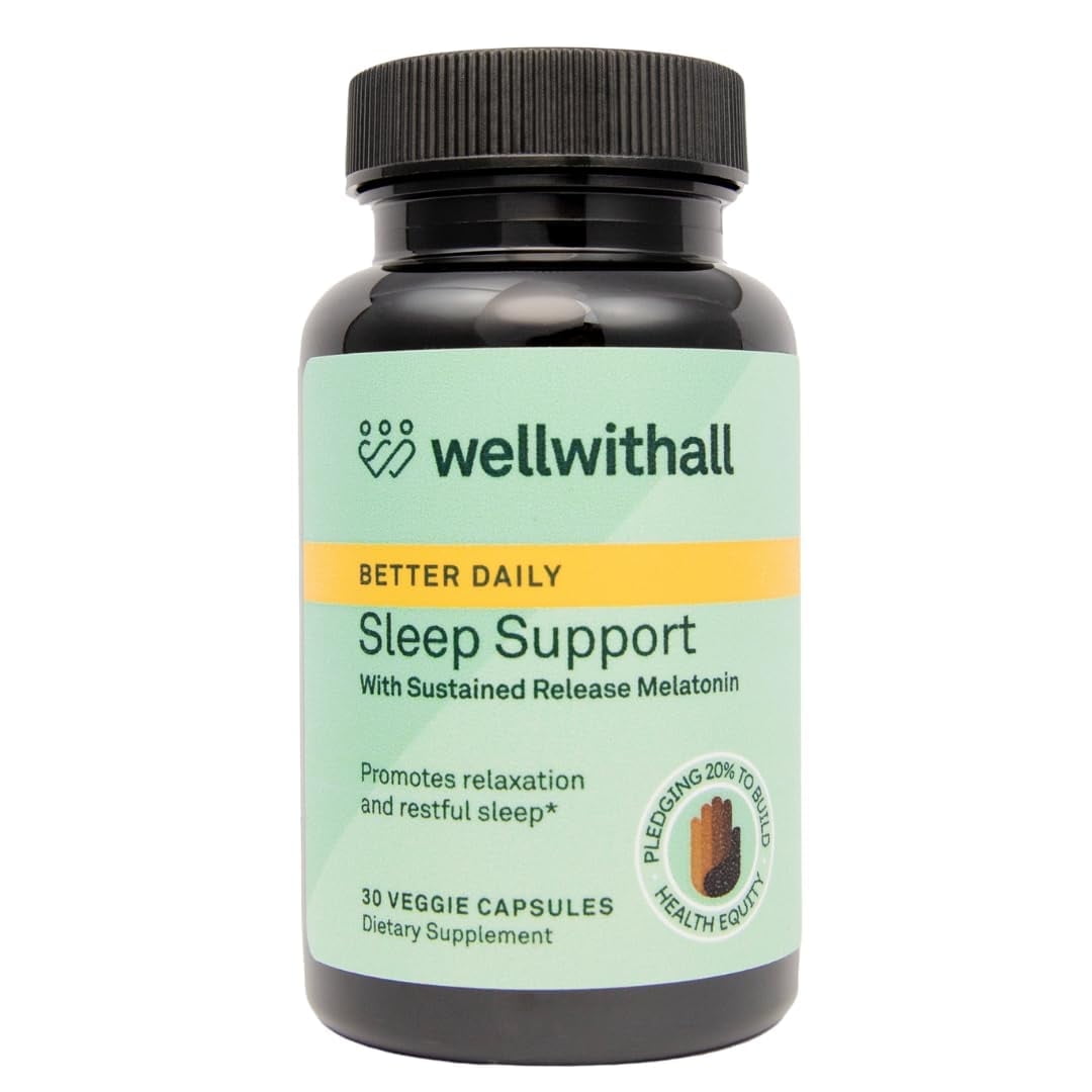 WellWithAll Sleep Support with Sustained-Release Melatonin, Ashwagandha & Theanine | 30 Capsules