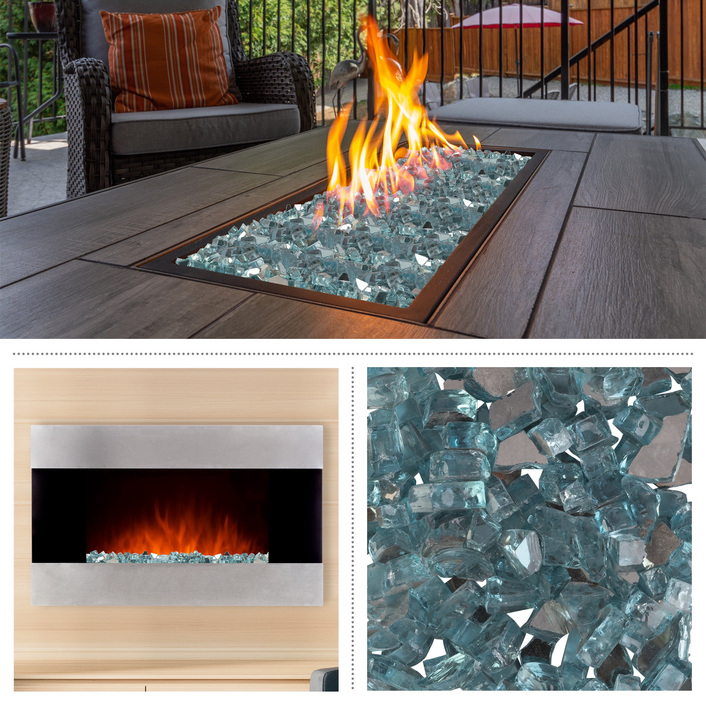 Pure Garden 10lbs Fire Pit Glass - 1/2-Inch Glass Rocks, Aqua Blue