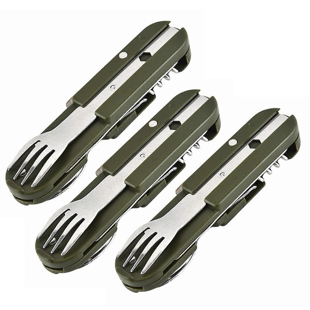 Multifunctional Stainless Steel Flatware Rustproof Food Grade Safety Cutlery for Camping Hiking