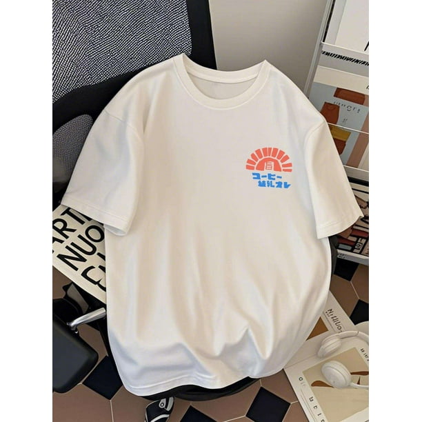 Japanese Style Men T-shirts Hip Hop Regular Size Streetwear Casual Heavyweight 220gsm Cotton Fashion Brand Unisex Tees Short Sleeve Male Tops Drinks, Casual Sporty Tee, Summer Gifts