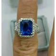 thumbnail image 4 of 3Ct Emerald Cut Blue Sapphire Diamond Halo Engagement Ring 14K White Gold Finish, 4 of 5