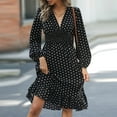 thumbnail image 2 of WTOBBY Women's Fashionable Waist Cinching Slimming Polka Dot Printed Long Sleeve Dress Figure-Flattering Dot Pattern Feminine Silhouette for Office Daily Dress with Western Flair,Black L, 2 of 5