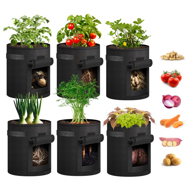 Bolsas para cultivo de patatas iPower, 26 L, paquete de 6 con asa y ventana de cosecha