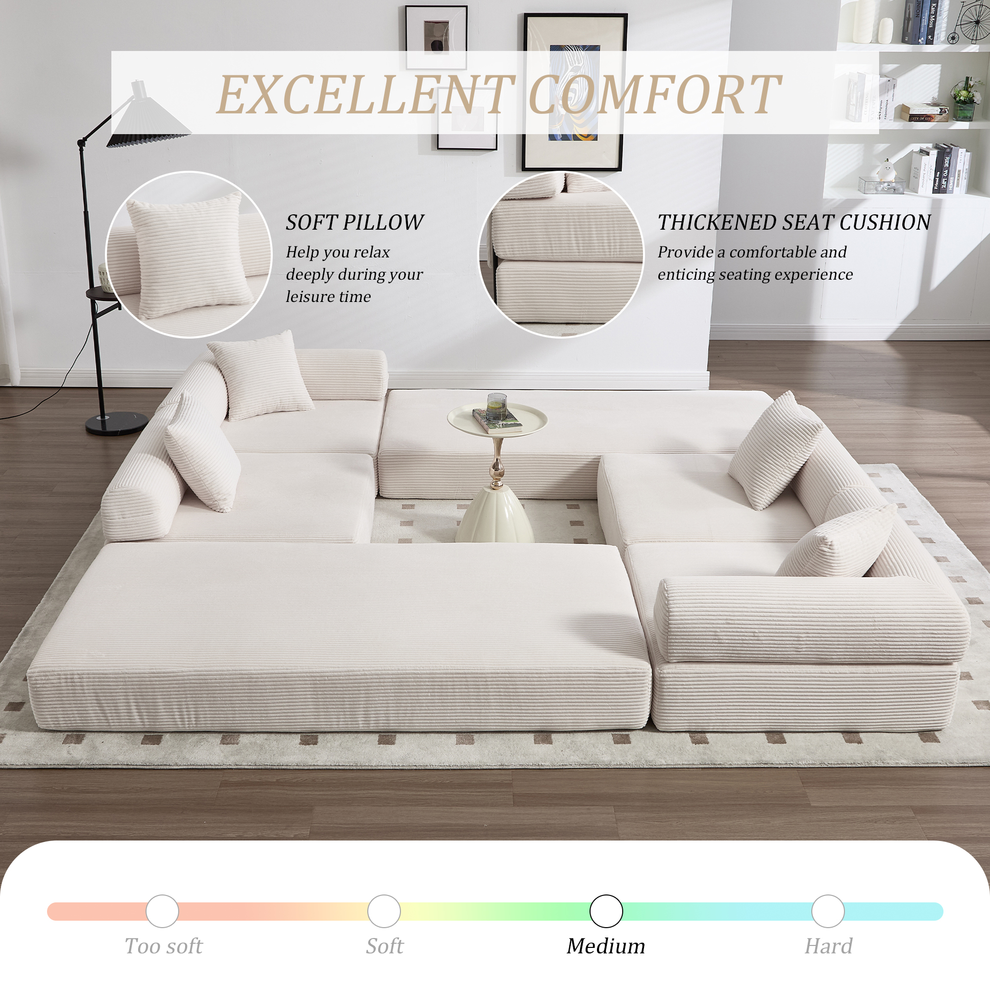 MOONMISS Corduroy Upholstered Convertible Folding Sofa Bed with Fixed Frame and Pillow Back Handrail-Beige