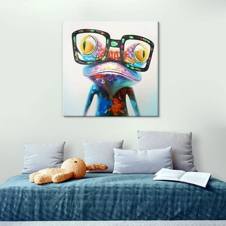 【大放出セール】 7WallArts - Animal Colorful glasses with Frog Fun Hipster 絵画