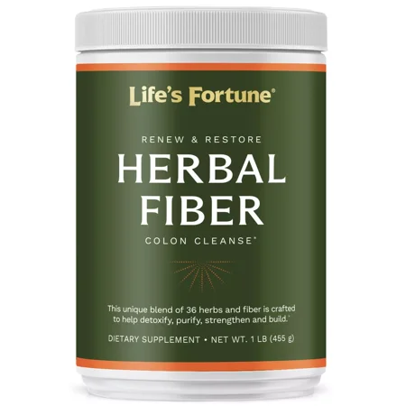 Life's Fortune Herbal Fiber Powder Colon Cleanse Supplement, 50 Servings, Psyllium Fiber, Daily Fiber Supplement, Digestive Support Formula for Men & Women