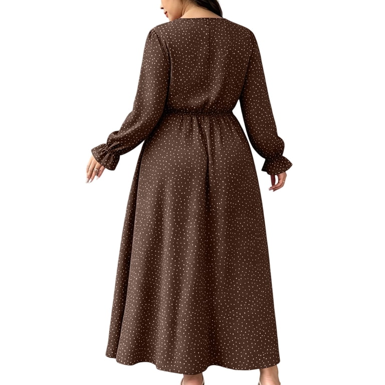 plus size brunch dress Easowa Curve Plus Size Summer Casual Elegant Color Block Trim Cinched Waist Dress Brunch Beige