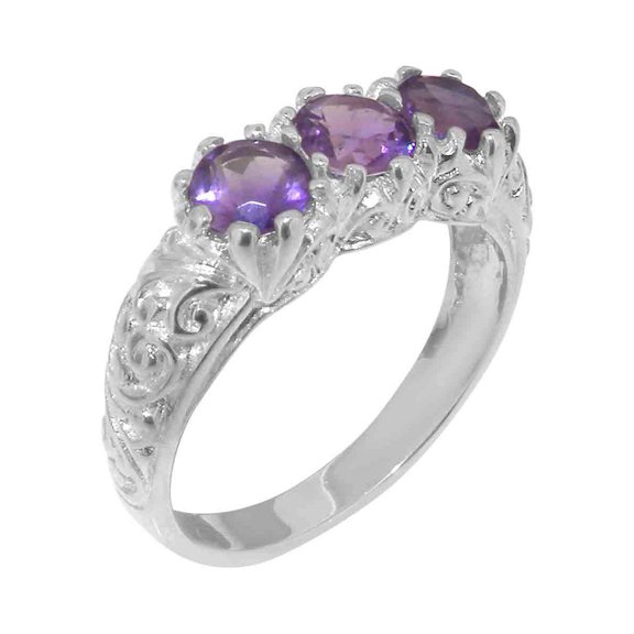 LBG British Made 925 Sterling Silver Natural Amethyst Womens Anniversary Ring - 33 size options - Size 10