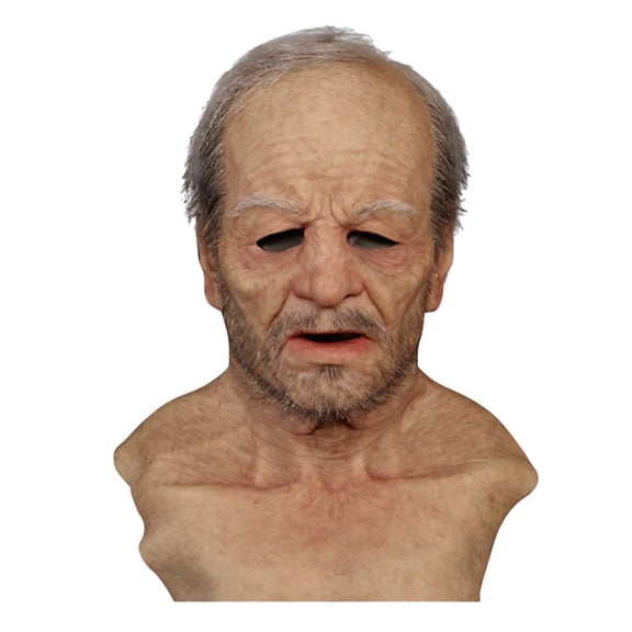 Realistic Latex Old Man Mask Grey Hair Grandfather Head Costume for Adult Halloween Cosplay