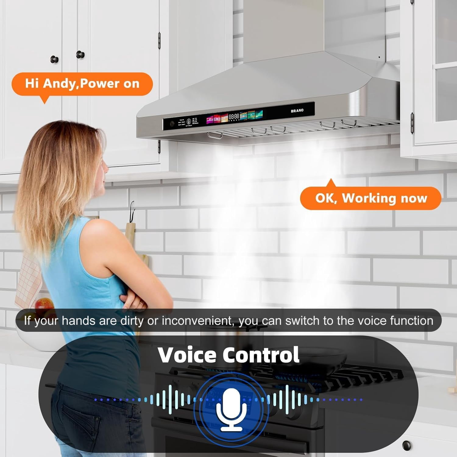 30 Inch Wall Mount Range Hood,900 CFM Kitchen Vent Hood,Kitchen Chimney Vent Stainless Steel with Voice Control/Gesture Sensing/Touch Control Switch Panel, 2 Pcs Adjustable Lights