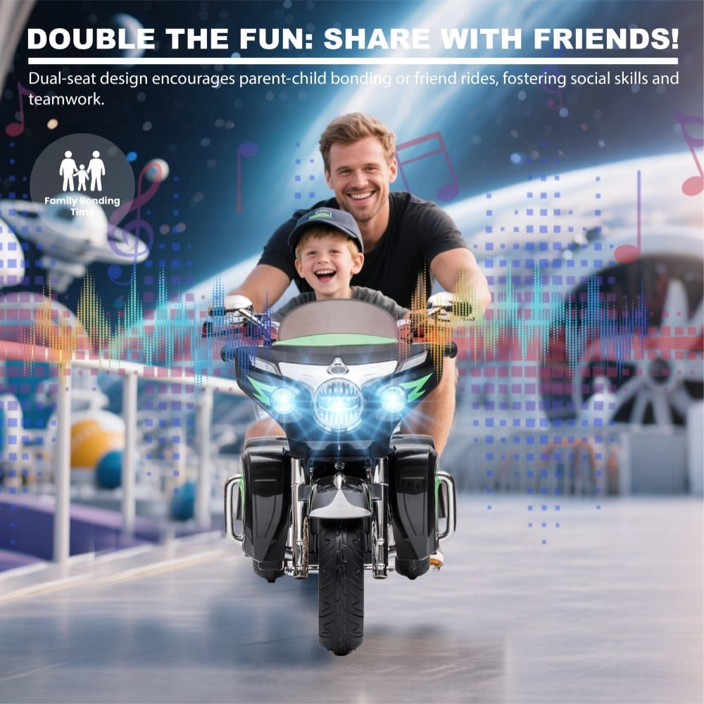 DNWRZCJXY 12V Kids Electric Motorcycle for Ages 3-8 | ASTM/CPC Certified 3-Wheel Ride-On Toy with 1-Hour Battery & Bluetooth|Max 100lbs|Black