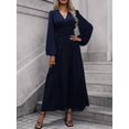 thumbnail image 4 of Women'S Spring Sleeve High Split Casual Loose V-Neck Waist A-Line Flowy Swing Maxi Length Dresses Navy Blue XXL, 4 of 7