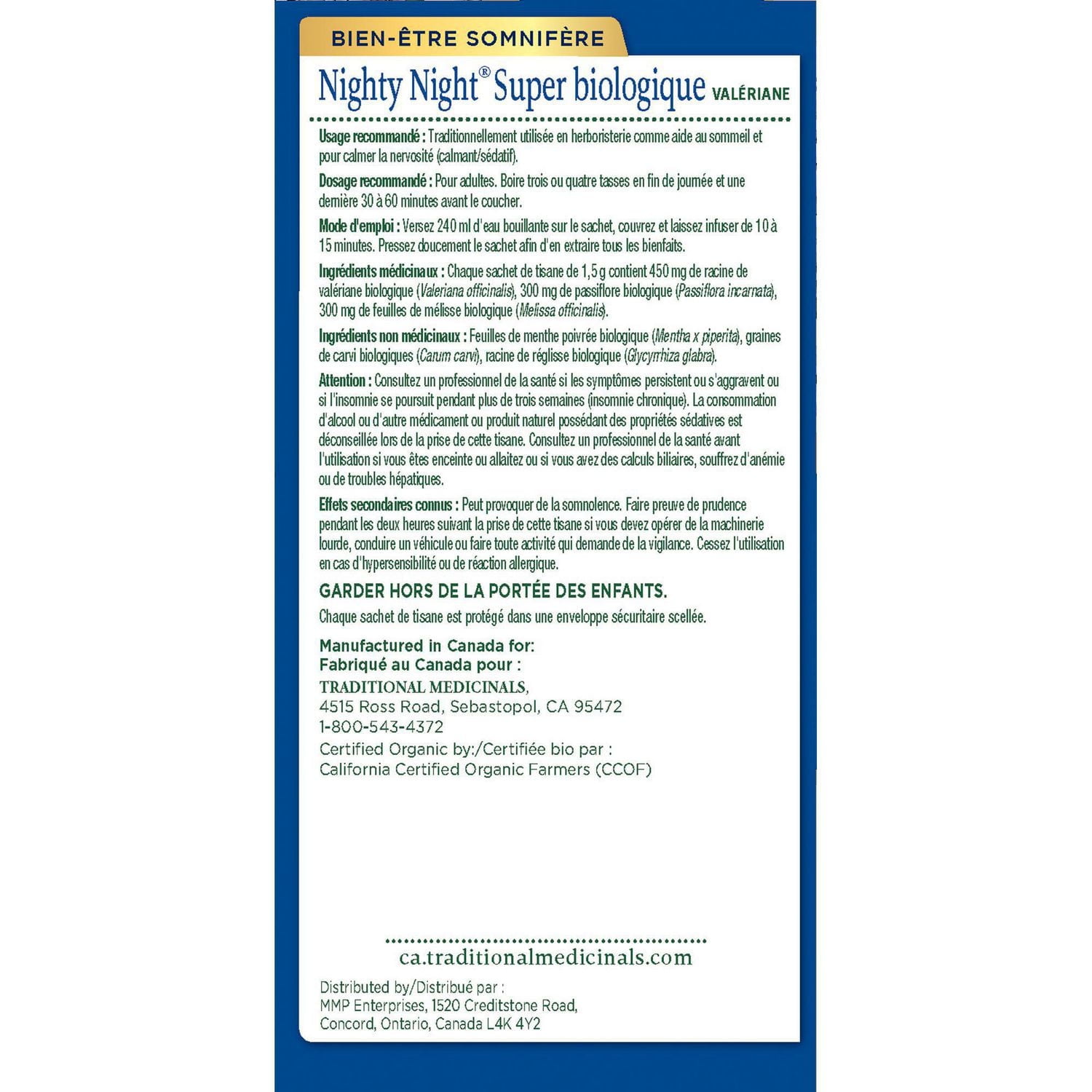 Bonne Nuit Valeriane biologique Traditional Medicinals