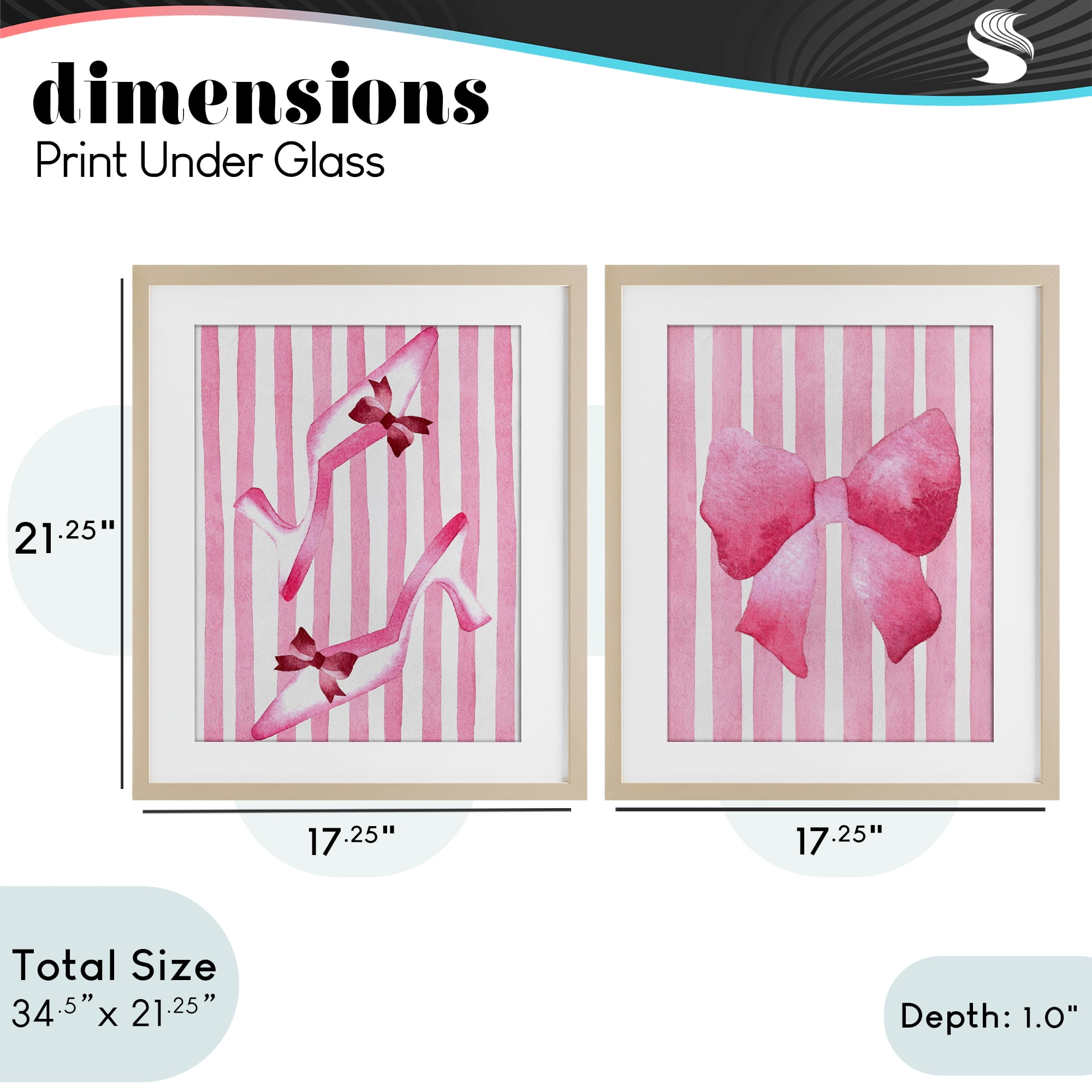 Stupell Industries Feminine Chic Bows Pink Stripes 2 Piece Birch Framed Print Under Glass Set, design by Camila Juncos