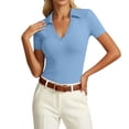 thumbnail image 5 of Womens Short Sleeve Business Casual Tops Summer V Neck Polo Work Shirts Fitted Basic Shirt Trendy Tops, 5 of 5