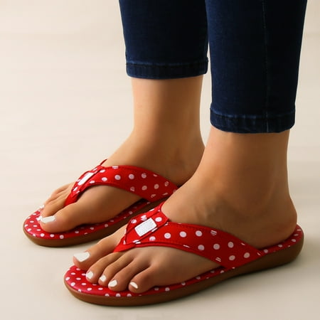 

Ladies Fashion Summer Polka Dot Fabric Flip Flops Casual Flat Comfort Sandals Yutnsbel