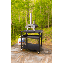 NUUK Heavy Duty Rolling Outdoor Pizza Oven Table 33.50 Inches Multifunctional Food Prep Worktable on Wheels, Black
