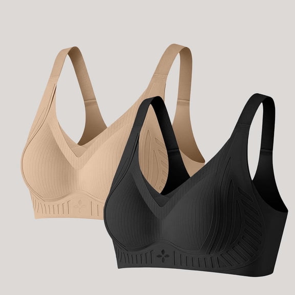 Xdegoge 2 Pack Push Up Bras for Women Support and Lift No Underwire Full Coverage Seamless Bra Wireless Comfortable Soft Everyday Solid Bralettes Brassiere