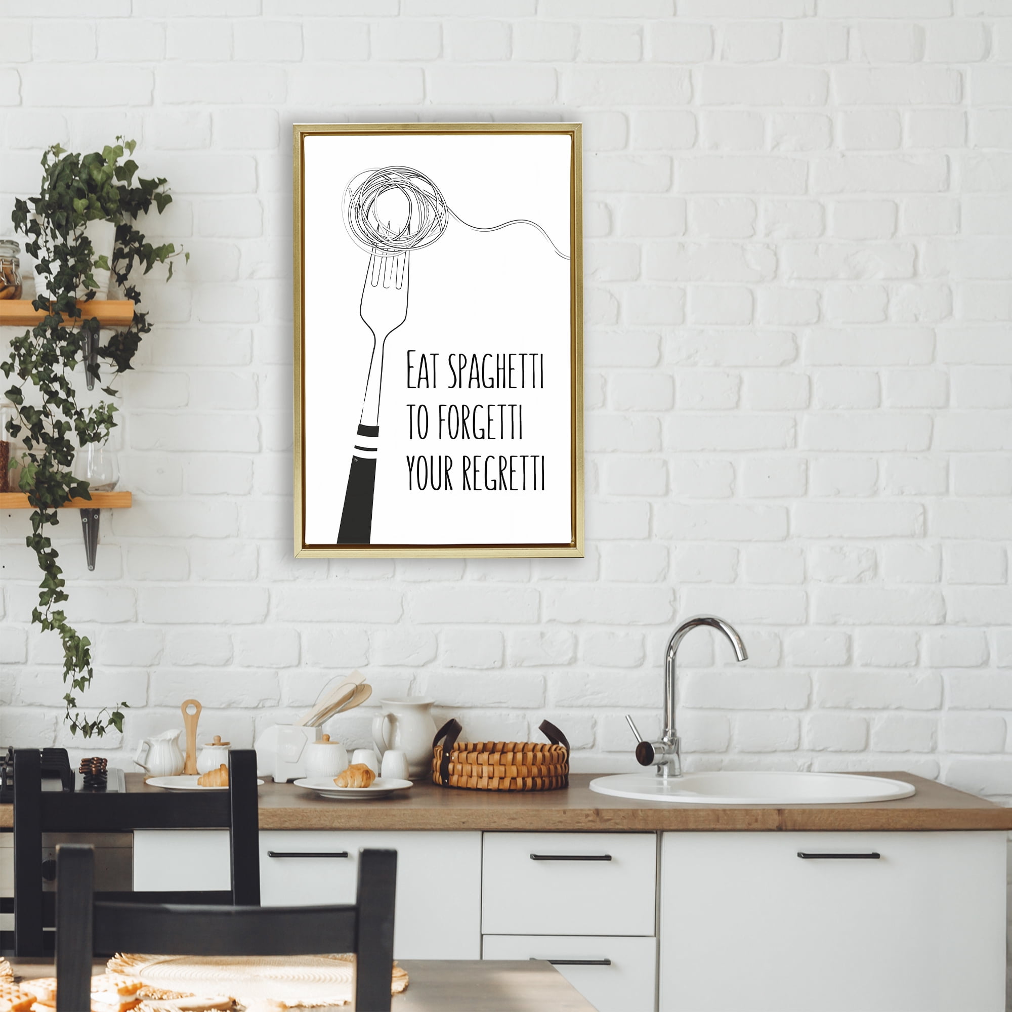 Stupell Industries Funny Spaghetti Sass Gold Framed Floater Canvas Wall Art, design by Martina Pavlova